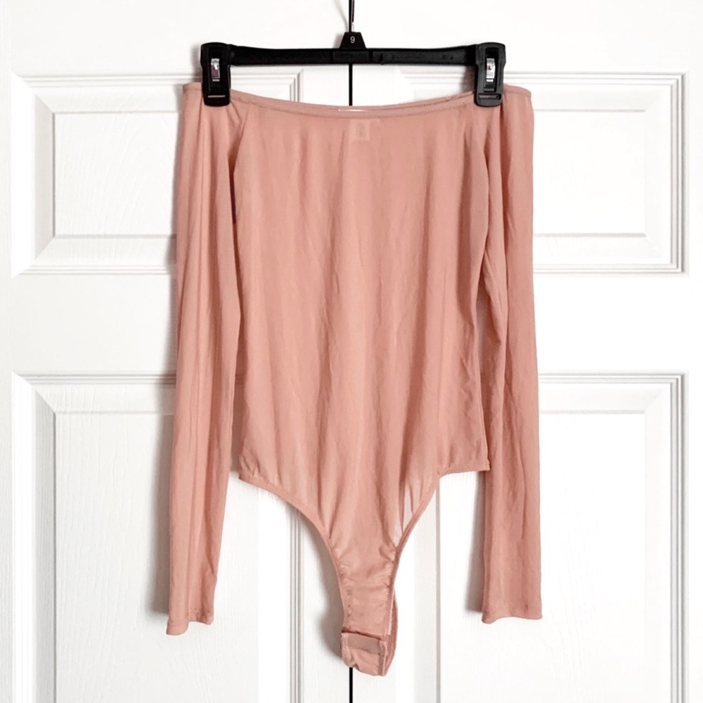 NWOT Pink Sheer Off the Shoulder Thong Bodysuit - Picture 12 of 12
